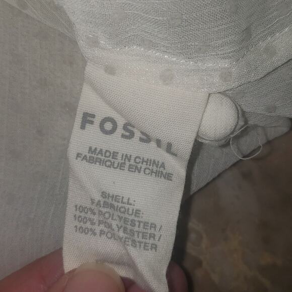 Fossil Scarf Neck Sheer Mid Length Sleeve Polka Dot Blouse - Picture 10 of 10